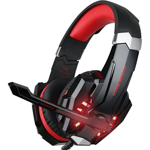 Stereo Gaming Headset, Brusreducerande Over Ear-hörlurar med mikrofon, LED-ljus, Bas Surround, Mjuka minnesskum-öronmuffar för bärbara spel