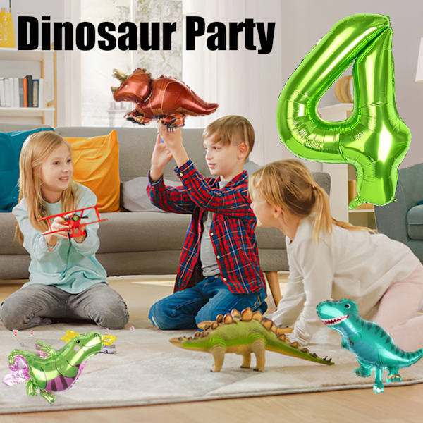 40 tommer Grøn Nummer Ballon, Nummer 4 Dinosaur Ballon, Stor Folie Ballon Nummer, Grønne Dinosaur Balloner Til Fødselsdagsfest, Jubilæumstema