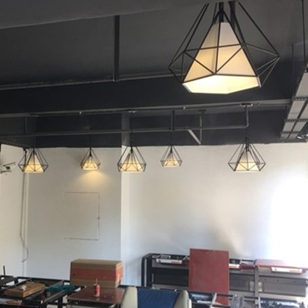 Retro industriel loftlampe 25cm i hvid diamantform, pendel til spisestue, bar, soveværelse