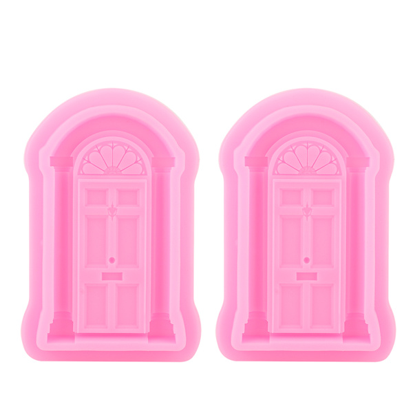 2 stk. DIY Dør Vindue Silikoneform Kage Fondant Cookie Form Dekorations Bageværktøj, Pink