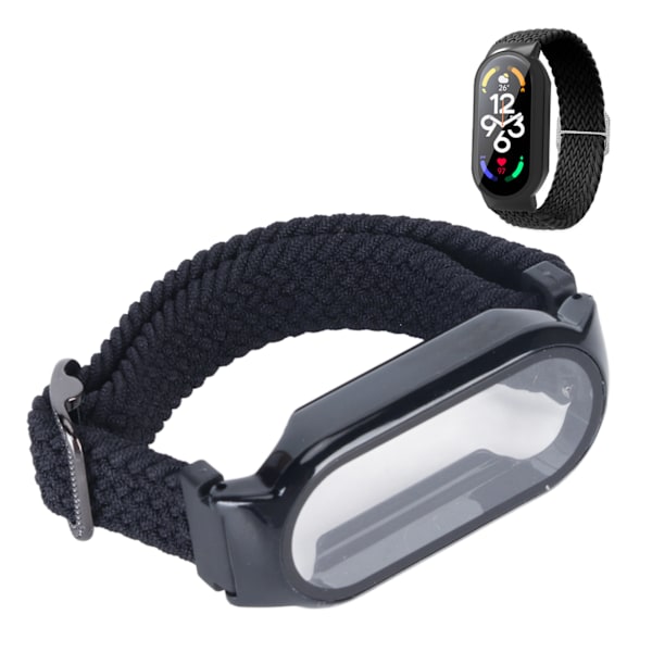 3 in 1 -rannekkeen näytönsuojakotelo, korvaava ranneke ja suojakalvo Mi Band 7 -älykellolle, musta ranneke ja musta kuori