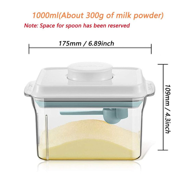 1000ML Lufttät mjölkpulverdispenser, Bärbar mjölkpulverlåda, Mjölkpulverbehållare med sked, Enhandsmanövrering,