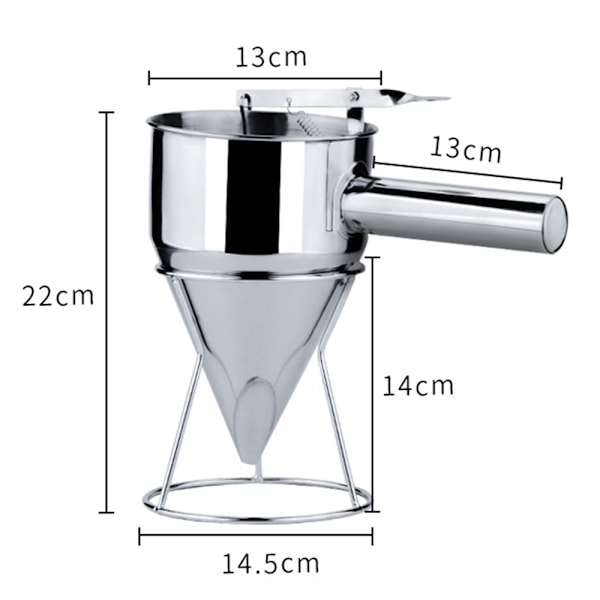 Bake trakt i rustfritt stål, eggeskje, deigskje i rustfritt stål, fondant trakt, vaffelrøre dispenser, pannekake maker, kjøkkenverktøy