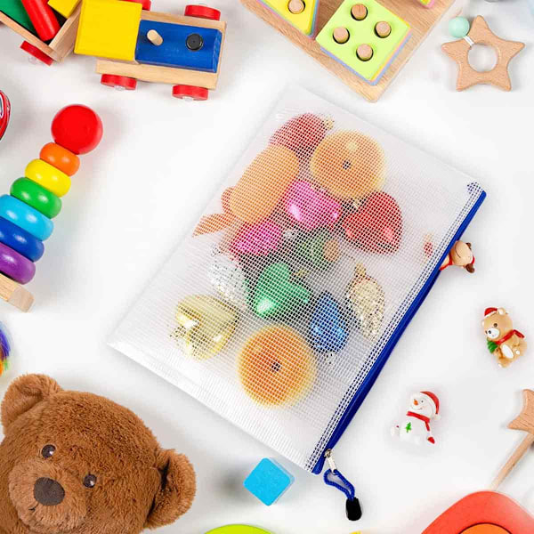 A5 Lynlåsmappe Mesh Dokument Plastik Wallet Mapper Lynlås Plastlommer (pakke med 12)