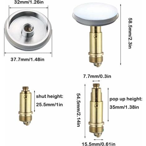 2 st badrum Click-Clack Pop-Up Stopper, 38mm Pop-Up Diskhoavloppsplugg