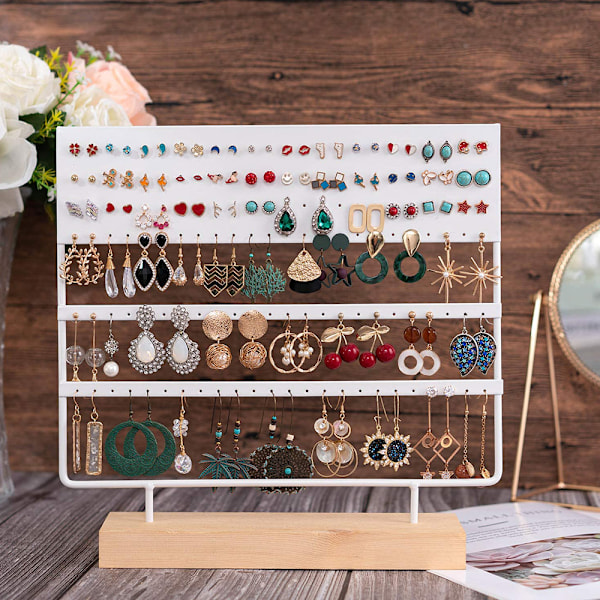 Øreringeholder Display Stativ 3-Tier Ørestik Holder Smykke Organizer Ørestik Øreringeholder 144 Huller med Træbase Stativ Display Stativ til Kvinder