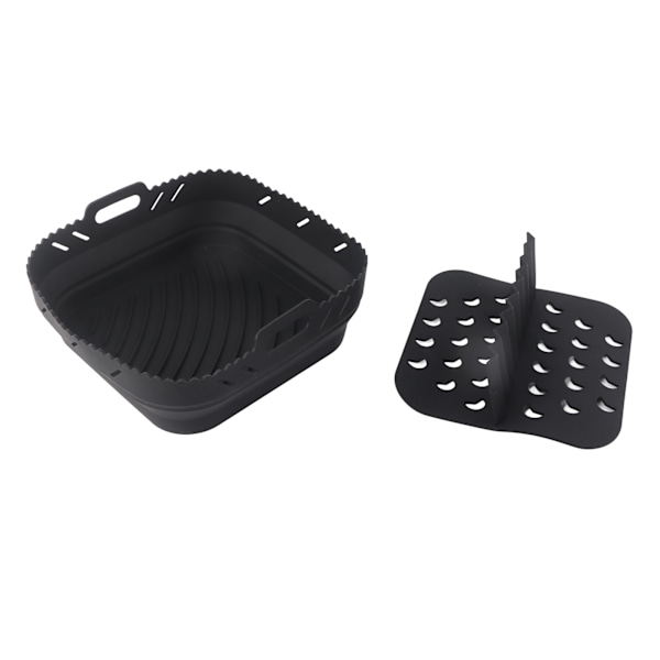 Airfryer Tilbehør Firkantet Airfryer Bageform med Silikonemåtte Airfryer Silikone Bageform, Sort