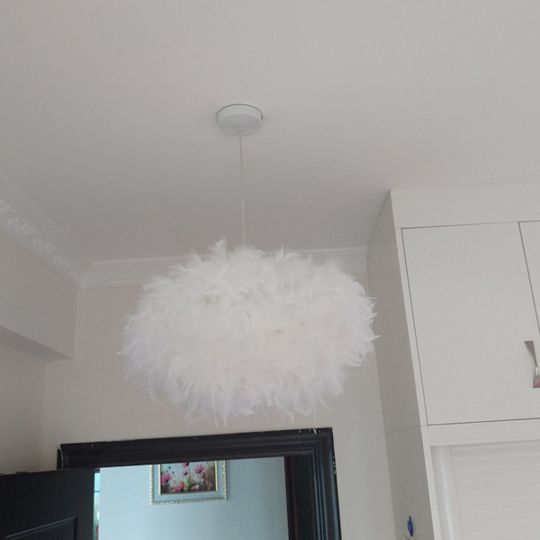 Hvit Fjær Pendel Lysekrone E27 40W - Diameter 45CM