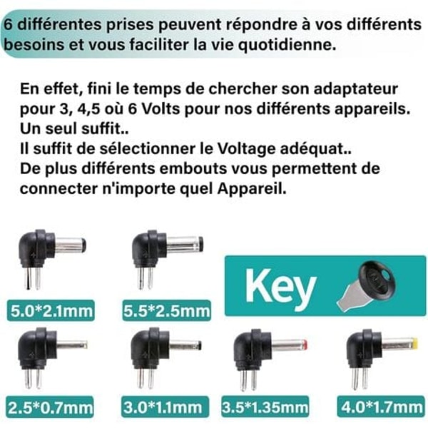 12W Universel Strømforsyningsadapter 3V 4,5V 5V 6V 7,5V 9V og 12V, DC 220V Strømforsyningstransformator til VTech Kidimagic Starlight Kidi