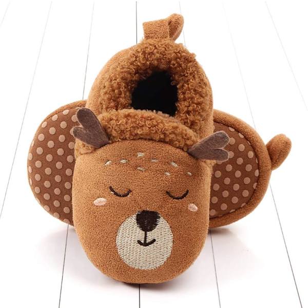 Jul Babytofflor Nyfödda Booties Pojkar Flickor Halkfria Bomullstofflor 11cm (Brun)