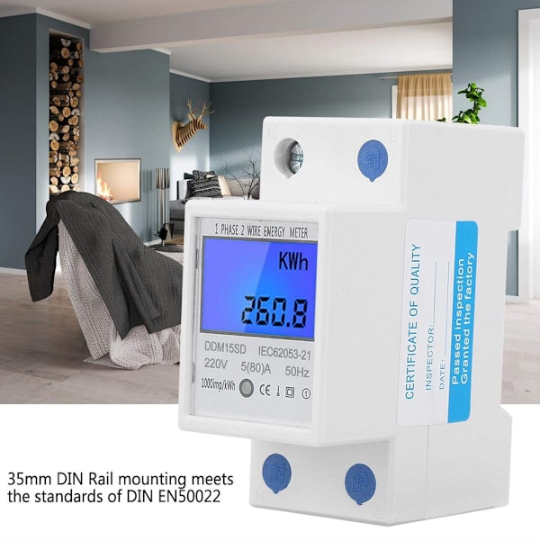 [2 stycken] elmätare 5-80A 230V 50Hz digital elmätare med LCD-skärm elektrisk divisionsmätare 1-fas 2-polig 2P DIN-skena