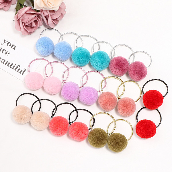 20 Par Godterifarger Søte Små Fuzzy Pompom Hårstrikker Strikker Pom Pom Elastiske Hestehaleholdere Fluffy Baller Gummibånd Tau Hår