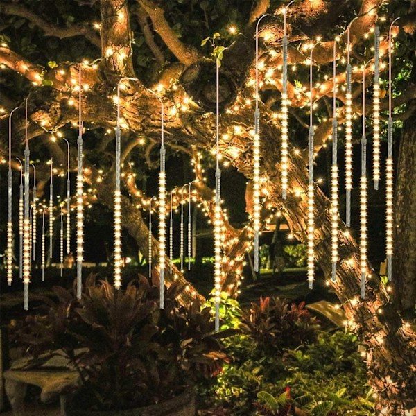 Faldende Regn Lys Meteorregn Lys Julelys 30cm 8 Rør 144 LED'er, Faldende Regndråbe Istap Lys Kæde til Juletræer Halloween