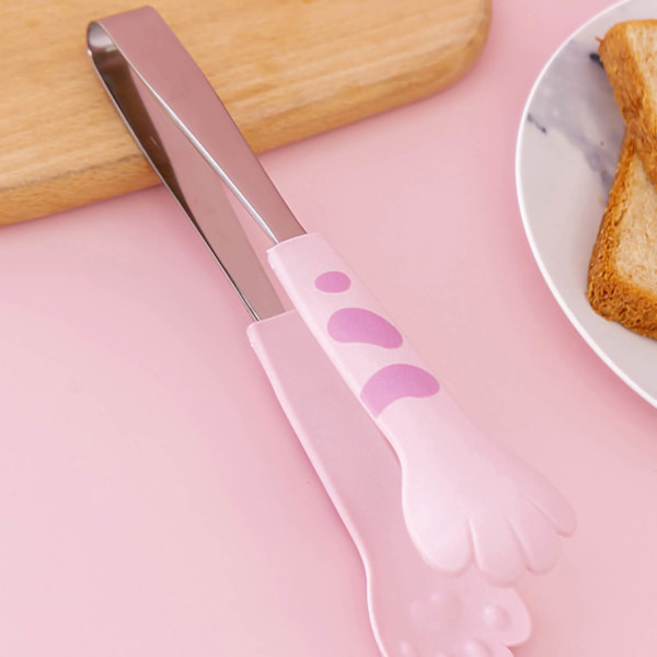 Kök Matlagning Klämma, Söt Tass Form Rostfritt Stål Sallad Grill Mat Klämma, Rosa