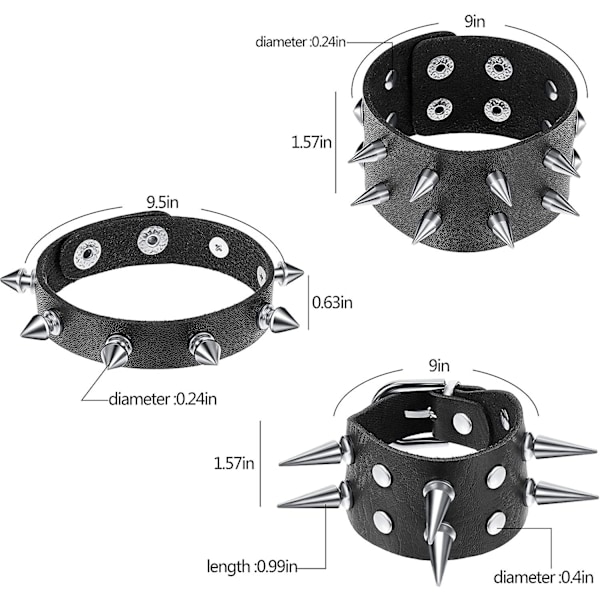 Punk Nitarmband Nitar i Läder Nitar Armband Manschett För Jul Förpackning Om 6