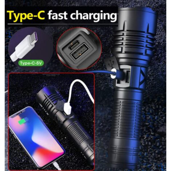 Super Bright LED Lommelygter 15000 Lumen, Høj Effekt USB Genopladelig Lommelygte, Taktisk Lommelygte med XHP99 5 Tilstande, til Camping Vandreture Nødsituation (med
