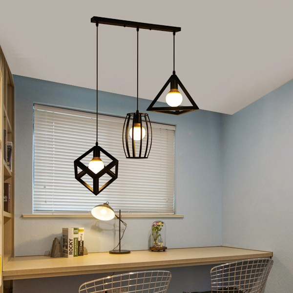 Retro Pendel Lysekrone E27 LED 40W Burform Industriell Stil Lampe Belysning Svart