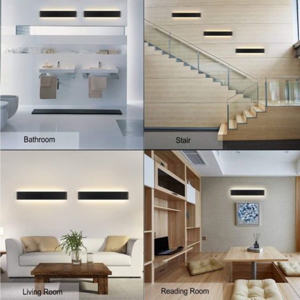 14W LED Indendørs Væglampe 40cm Varm Hvid Væglampe, Simpelt Design Børstet Sort til Soveværelse Stue Badeværelse