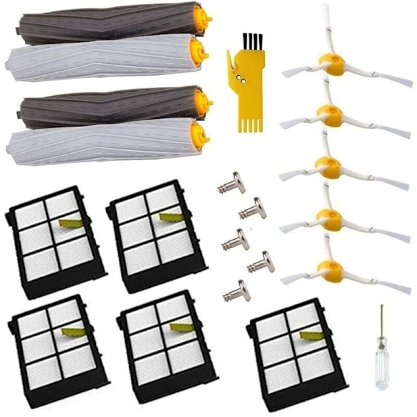 Reservedeler for iRobot Roomba 980 960 900 880 870 860 800 Robotstøvsuger (5 stk Sidebørster 5 stk Skruer 5 stk Filtre 2 Sett Flokefri)