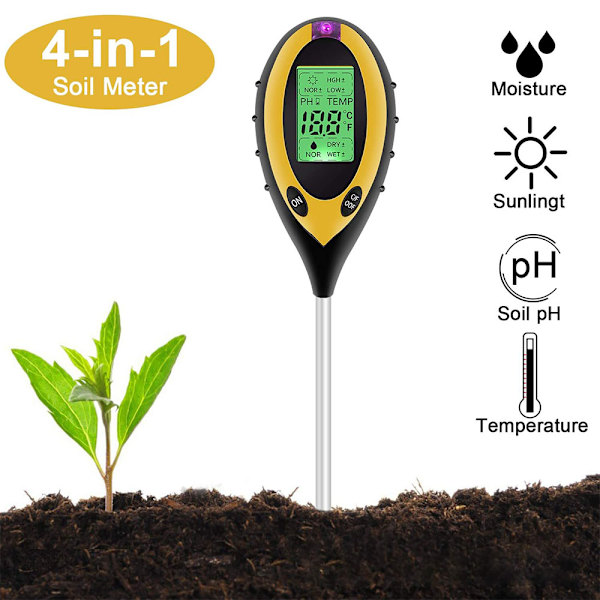 4 i 1 växttestare PH-mätare, solljus, temperatur, fuktmätning PH-värdemätare för växter, trädgård, gård, inomhus, utomhus