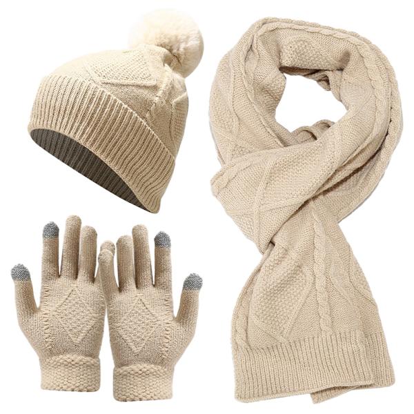 Hatt, halsduk och handskar, tredelad uppsättning, varm isolering, tjock stickad hatt