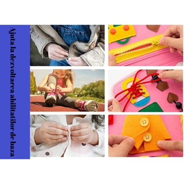 Sensorisk interaktiv leksak, Busy Board textil, Montessori, Väska typ bok, För resor, rosa