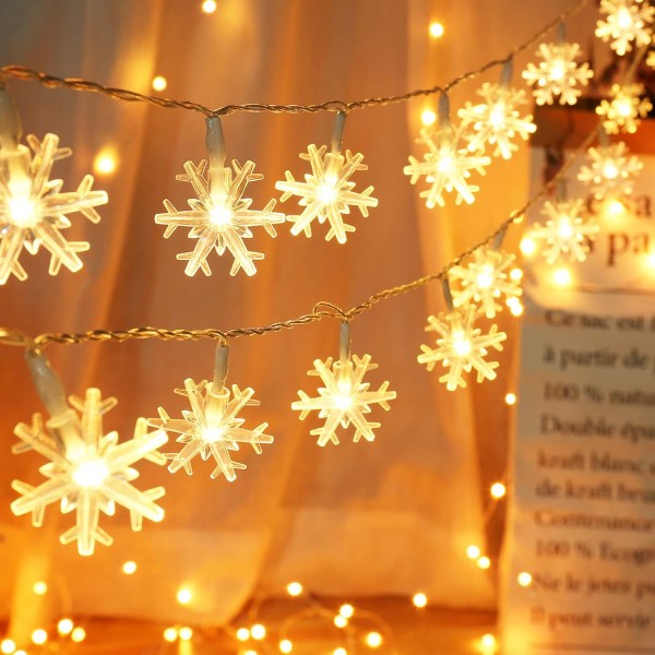Schneeflocke Weihnachten Lichterketten, BrizLabs 2 Stück 4M 40 LED Lichterkette Außen Weihnachtsbeleuchtung Batterie Betriebene für Schlafzimmer