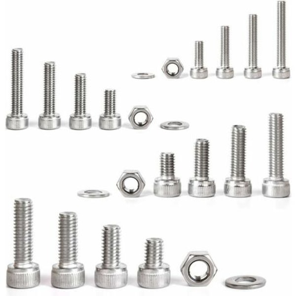 Kit 520 stk. M3 M4 M5 M6 Rustfrit Stål Hex Socket Knap Hoved Gevind Bolt Skruer med Møtrikker Sortiment