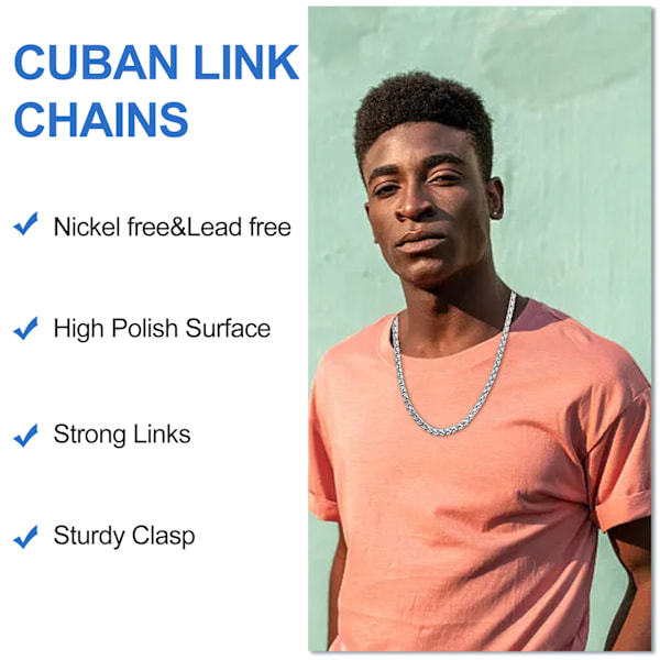 QttvbTna Cubanske Led Kæder, 5mm Herre Cubansk Led Kæde Halskæde Rustfrit Stål Hip Hop Halskæder, Hals Led Kæder til Mænd Kvinder, Gave til Kvinder Mænd