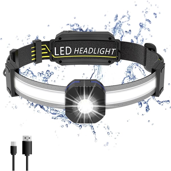 Genopladelig LED Pandelampe, Kraftig Vandtæt Pandelampe med Justerbare Pandelamper til Fiskeri, Camping, Vandring, Cykling