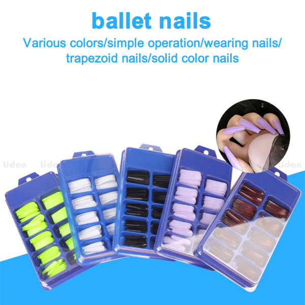 100 st Matte Extra Long Ballerina Press on Nails Coffin Falska Naglar Solid Color Full Cover Fake Nails Matte Coffin Falska Naglar med Box för Kvinnor