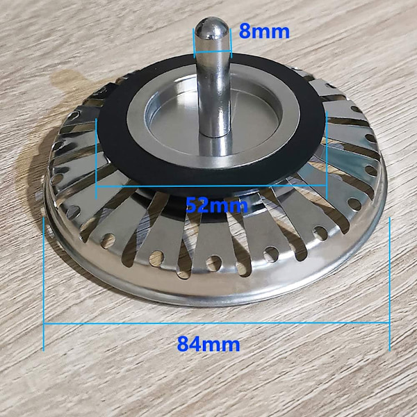 Køkkenvask Si, Rustfrit Stål Vask Si Prop, Dobbelt Funktion Kurv Si Afløb Propper Udskiftning (Diameter: 84mm)
