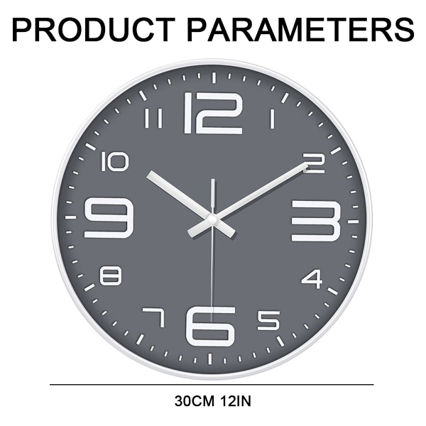 Väggklocka 12 tum stilren modern tyst icke-tickande kvarts batteridriven rund dekorativ design för hem/kontor/kök/sovrum/vardagsrum,