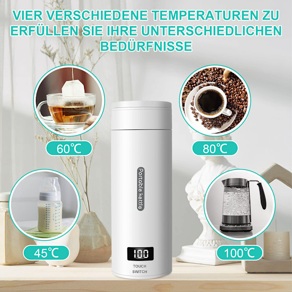 Resekopp för varmt vatten, liten resevattenkokare, 220V 300W snabbkokande tekanna med temperaturinställning, elektrisk vattenkokare med automatisk
