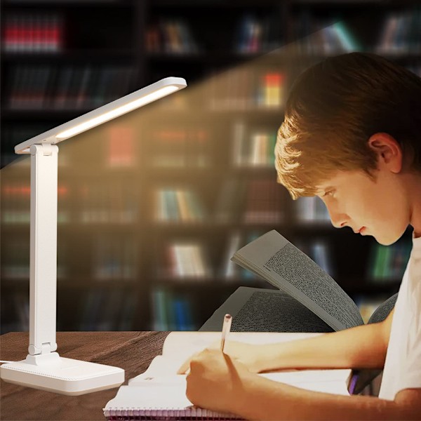 LED Skrivebordslampe Leselampe med USB-ladeport 3 Lysmoduser, Sensitiv Kontroll, Øye-vennlig Kontorlampe