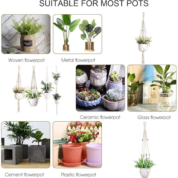 Macramé växt hängare, stark & utsökt Macramé växt rep hängare krukhållare - bomullsrep - 4 ben - handvävda Macramé blommor för balkong