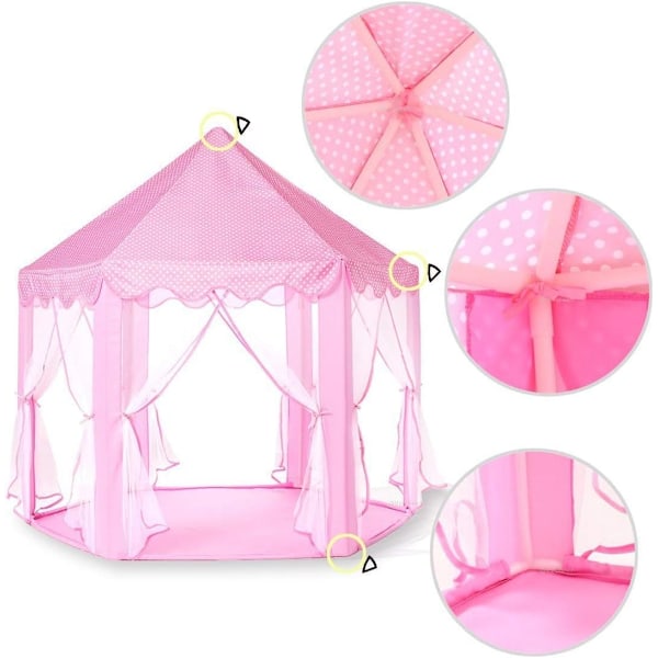 Legetelt til børn, Prinsesseslotte-legetelt, Indendørs legehus til børn, Stort legehus til piger med LED-farvefe-lys, Gave til piger (Pink)