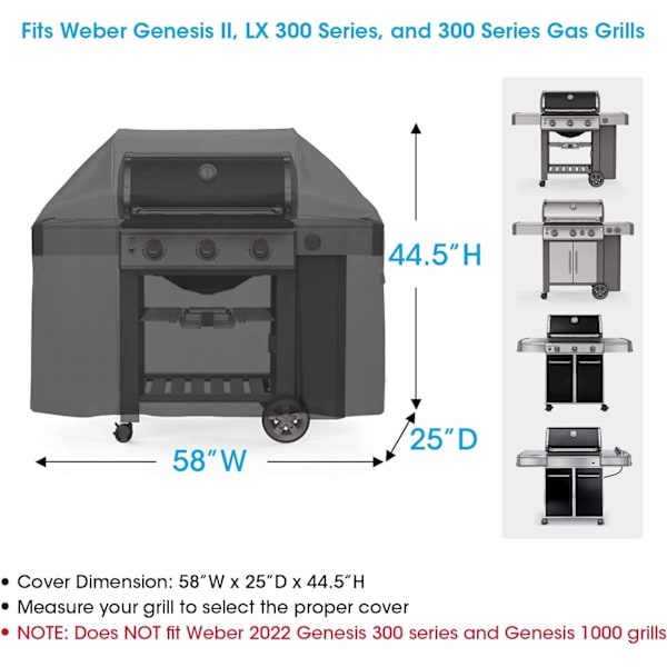 52 tums grillöverdrag för Weber Spirit 200 och 300-serien, grillöverdrag för utomhusgrill, kraftigt vattentätt grillöverdrag, blekningsbeständig grill