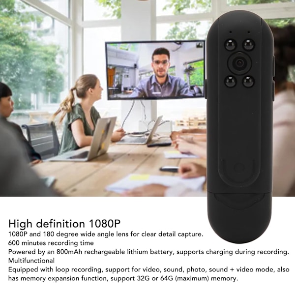 Minikamera 1080P Fickvideokamera Klämma på Konferenskamera Liten Bärbar Kamera för Möten Föreläsningar