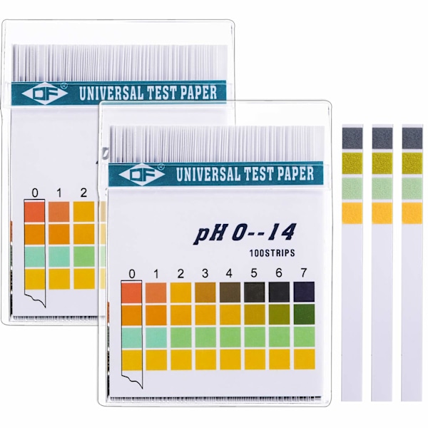 Universal pH-testremsor, PH-mätare med fullt intervall, 0-14 PH och kroppens syra-alkaliska PH-nivå, 2 lådor, totalt 200 remsor