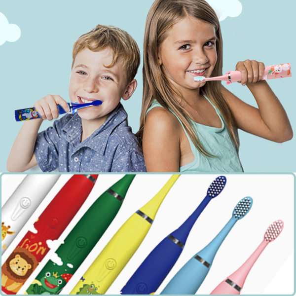 Elektrisk tandborste för barn med 6 borsthuvuden, IPX7 vattentät, inbyggd smart timer, barnens tandborste lämplig för åldrarna 3+