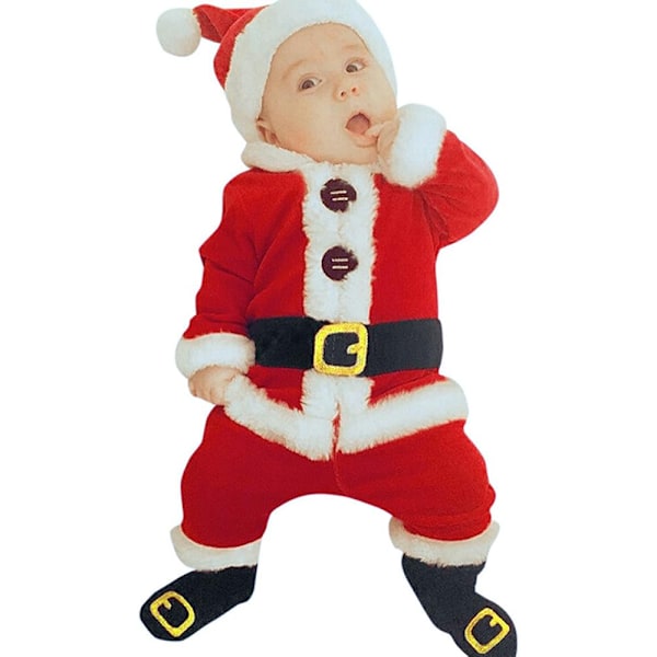 Babyjuldräkter, småbarns tomtedräkt, babypojkar flickor tomtekläder cosplaydräkt, baby tomtekläder, jackor+byxor+hattar+strumpor, 4 delar