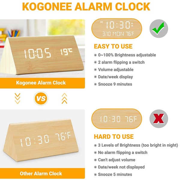 LED kreativ digital träklocka temperatur evighetskalender uppladdningsbar röstklocka