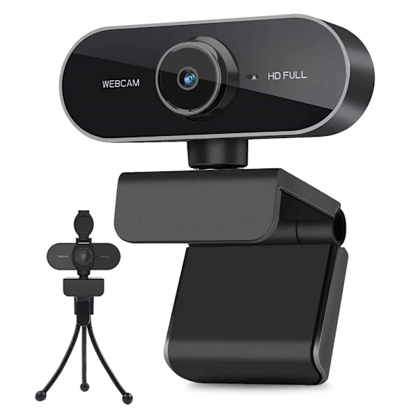 Webcam med mikrofon, Full HD 1080P Webcam Videokamera til computere PC Laptop Desktop, USB Plug and Play, Konference Studie, Møde, Videoopkald