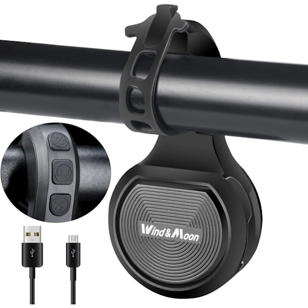 Cykelklokke med tyverialarm, Jormftte, USB, Sort