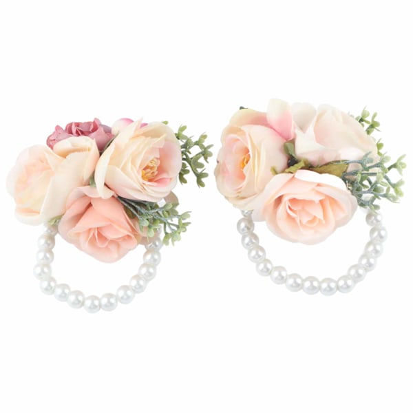 2 stk./pose Brudepike Håndleddsblomst Kunstig Håndblomst for Bryllupsdag Cocktailparty Rosa