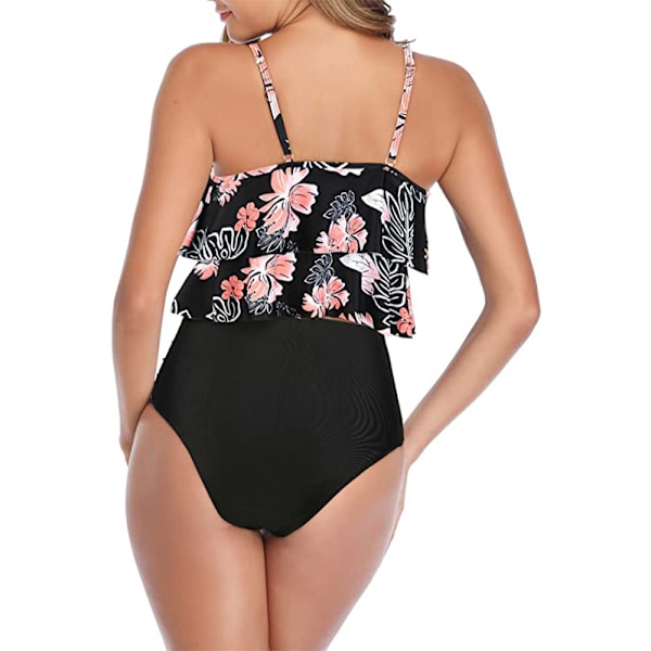 Sommer Dame Blomsterprintet Flæse Højtaljet Bikini Sæt Dame Mavekontrol Badedragt Svømmedragt Flæse Peplum