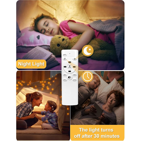 LED-taklampe i tre, 40 CM Taklampe for barnerom Dimbar LED-taklampe med fjernkontroll 3000K-6000K, Rund soveromslampe
