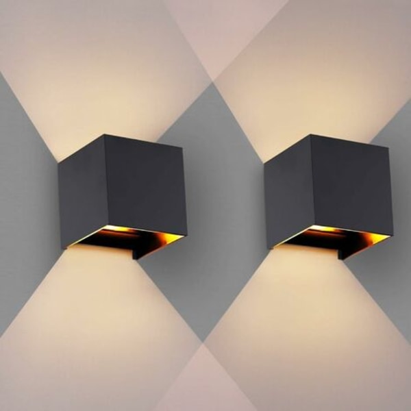 Sæt med 2 væglamper 12W LED soveværelse moderne interiør, op og ned design justerbar lampe, aluminium belysningsarmaturer sort LED væglampe til soveværelse