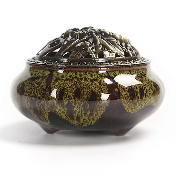 Keraaminen suitsuketeline, kuparikansi, Buddha, antiikkiseoslanka, santelipuu suitsuke, suitsuke, jäähalkeamakilpiuuni